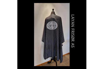 Elhair barberkappe grå sladd i front sort/grå striper 150x110cm*