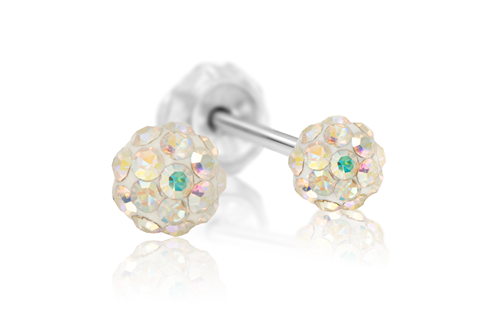 Inverness 105C Krystall Pave ball 4mm hvitt gull, par