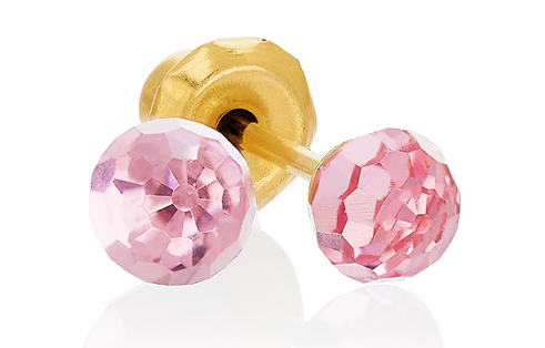 Inverness 305E Krystall ball lys rosa fasettert 4mm Gult gull, par