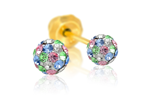 Inverness 585C Krystall ball Multicolor 4mm Gult gull, par*
