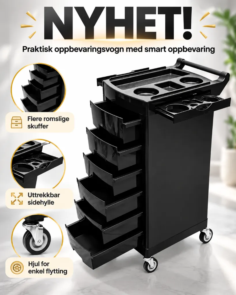 Praktisk oppbevaringsvogn med smart oppbevaring.webp