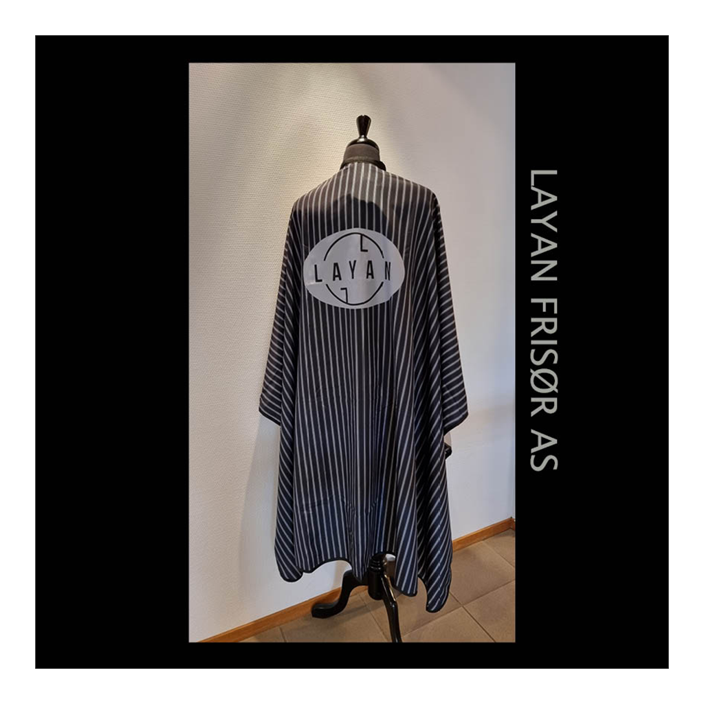 [74005993] Elhair barberkappe grå sladd i front sort/grå striper 150x110cm*