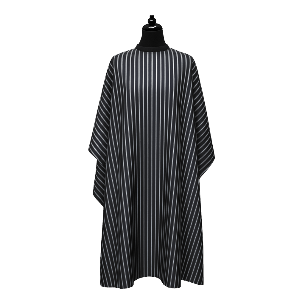 [74005995] Elhair barberkappe sort med grå striper 165x150cm